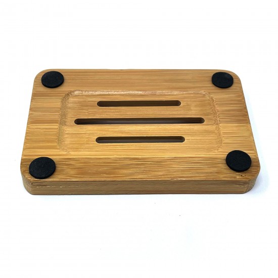 Natural Bamboo Wood Soap Dish With Non-Slip Mats Natural Bamboo Wood Soap Dish With Non-Slip Mats